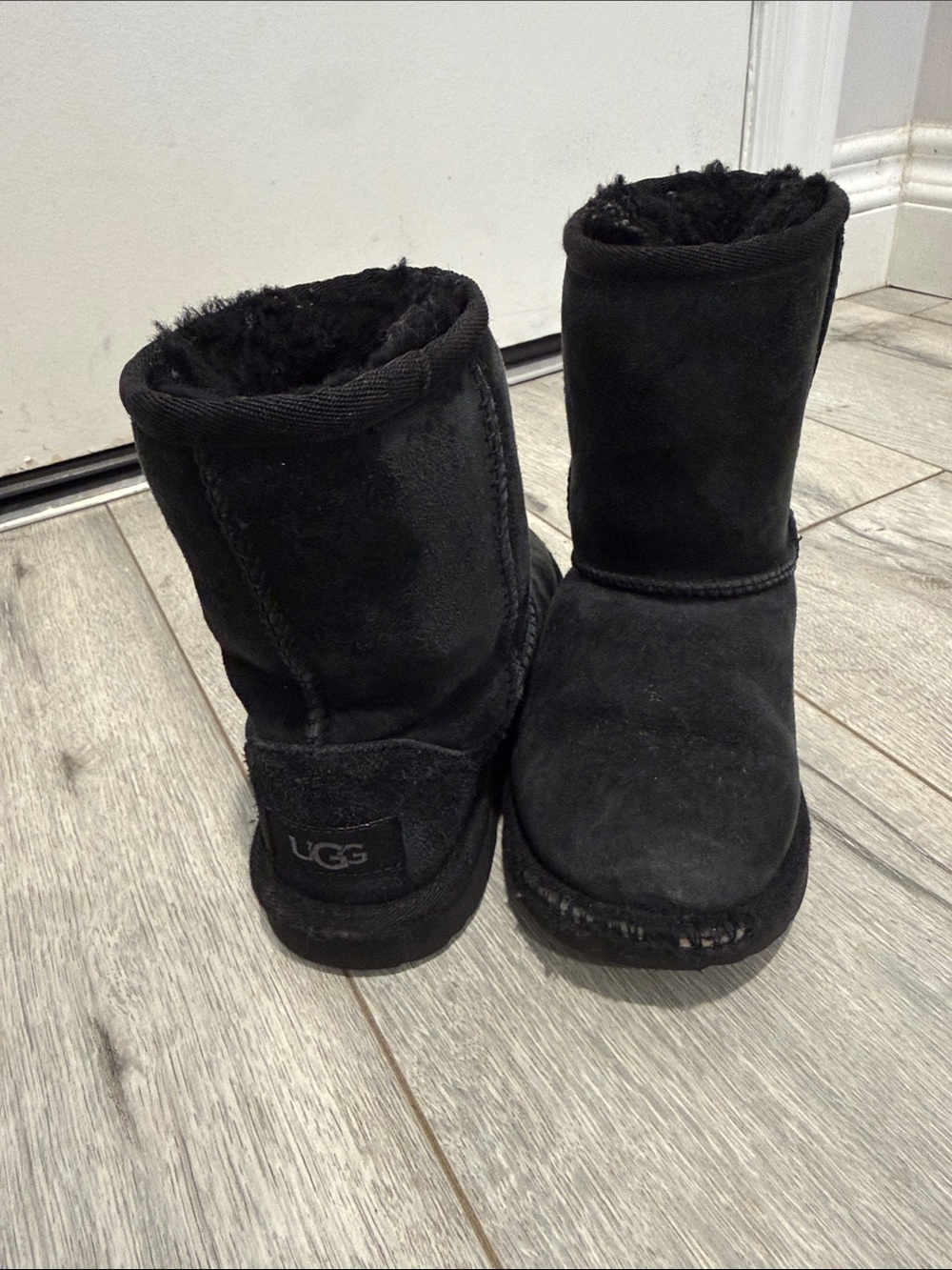 UGG Kids Black Classic Short Suede Shearling Boots